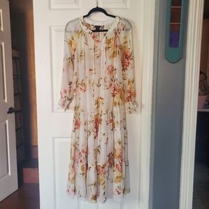 Kate & Lily Sheer Peasant Dress Bohemian Flowy Cover-Up Beach Floral Tiered Sz 4